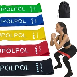 QUPOLPOL Resistance Bands Set of 5 – Natural Latex Exercise Loop Bands for Women & Men, 5 Levels (X-Light to X-Heavy), for Legs Glutes Pilates Yoga Home Workouts Rehab, Carry Bag Included