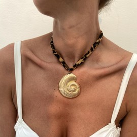 LKingel Scarf Necklace with Charm for Women Leopard Scarf Choker Necklaces Leopard Print Starfish Conch Flower Heart Cross Pandent Necklaces Bohemian Scarfs Necklace Charms Summer Beach Jewelry Style3