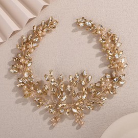 Teyglen Diadema de Cristal Color Champán para Boda, Sencilla, con Cuentas de Perlas Y Diamantes de Imitación, Hecha A Mano, Accesorio para El Cabello de Novia, para Dama de Honor (Champán)