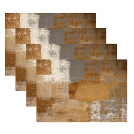 Kiatuniya Placemats Washable Place Mats Brown Modern Art Painting Boho Country House Style Abstract Wipe Clean Placemat Non-Slip Outdoor Table Mat for Holiday Banquet Kitchen Party Decoration Set of 4