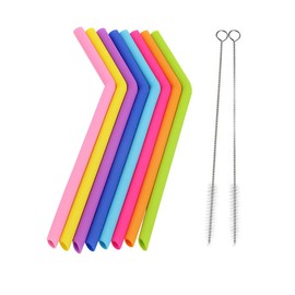 AKOAK Reusable Silicone Straws,BPA-Free Extra Long Flexible Curved Straws for 30-20 oz Tumblers/Rtic/Yeti,Pack of 8 + 2 Brushes