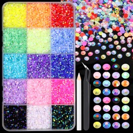 RODAKY 18000Pcs Resin Jelly Rhinestones for Nail Art 3mm Flat-Back Rainbow Gems Crystal Gemstone with AB Coating Colorful Bedazzling Crystals for DIY Nail Design Clothing Shoes