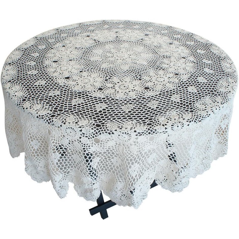 USTIDE Soft Cotton Handmade Crochet Tablecloth White Floral Lace Tablecloth