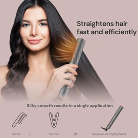 Hair Straightener Brush, Hair Straightener Comb with 5 Temp Settings, Dual Voltage, Anti-Scald, 20s Fast Heating, Ceramic Hot Comb Straightener Straightening Brush for Women, Grey