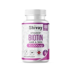 Biotin 10,000mcg Supplement | 180 Tablets - 6 Month Supply | High Strength Hair, Skin & Nail Support | Vegan & Made in The UK by Shivay Herbals