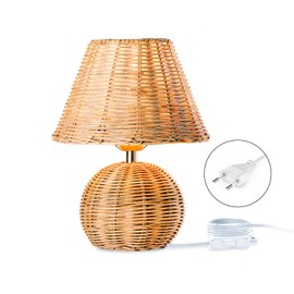 Bamboo Table Lamp with Plug and Switch Bedside Lamp Vintage E14 Table Lamp Bamboo Woven Lantern with 1.5 m Cable Handmade Woven Table Lighting for Bedroom Living Room Children's Room