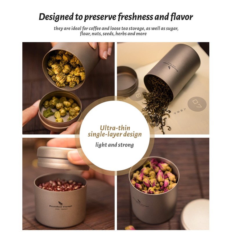 Boundless Voyage Titanium Tea Caddy Tea Canister Ultralight Portable &