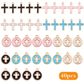 Aylifu 40pcs 2 Styles Enamel Cross Charms Alloy Religious Cross Crucifix Jesus Pendants Charms Jewelry Accessories for Easter DIY Necklace Bracelet Earrings Crafts, 4 Colors