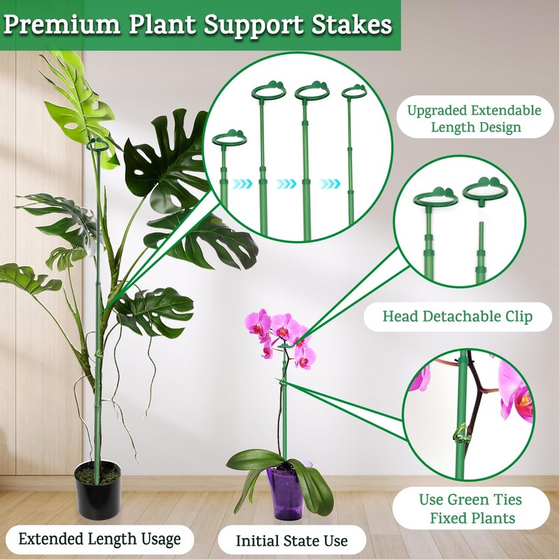 Extendable Plant Stakes, Length Scalable from 17.9IN to 42.3IN Plant