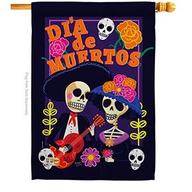 Breeze Decor H112077 Dia De Muertos Couple Vertical House Flag, 28" x 40", Multicolor