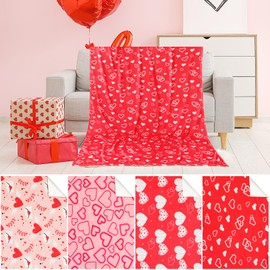 4 Pack Valentine's Day Blankets Romantic Love Heart Shaped Flannel Blankets Pink Red Warm Lightweight Soft Cosy Fuzzy Throw Blanket for Couch, Bed, Sofa, Valentine's Day Home Decor(30 x 40 Inches)