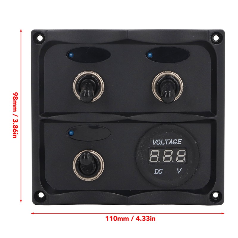 Rocker Switch Panel 3 Gang LED Waterproof DC12V‑24V with Display