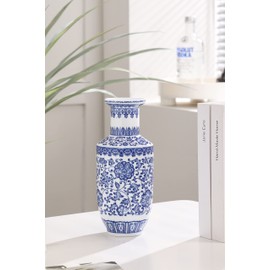 Blue and White Vase, Blue Vases Home Décor, Chinoiserie Vase, Blue and White Porcelain, Ceramic Vase for Home, Living Room, Bookshelf, Mantle Fireplace,Table Centerpieces,10 inches