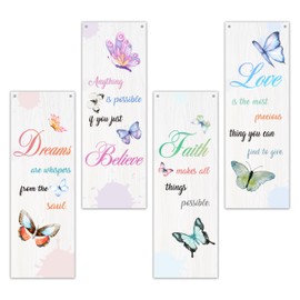 4 Pcs Butterfly Wall Decor Wooden Sign, Butterfly Inspirational Sign Decor For Women Friends, Dream Believe Wooden Hanging Sign, Inspirational Wall Art For Bedroom Home Farmhouse Room Decorations, A08