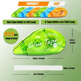 BLEDS 6 Pack Double Sided Glue Tape, Double Sided Roller Tape for Scrapbooking, 0.3-inch by 26Ft Adhesive Tape Runner for Junk Journal Papers Crafts and Arts Projects, 52-Yards Long in Total