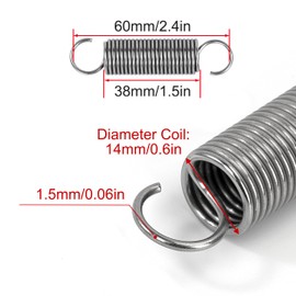 GUNGY Tension Springs with Hooks Stainless Steel Tension Spring 60 mm Outer Diameter 14 mm Wire Diameter 1.5 mm Maximum Tensile Force 3.9 kg 1.5 x 14 x 60 mm Pack of 4