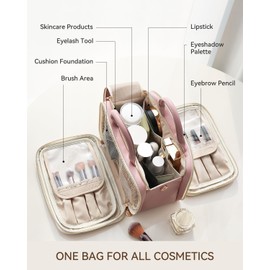 Prite Makeup Bag Cosmetic Bag Large Capacity Side Openings Travel Waterproof Portable Toiletry Bag with Handle and Multi Compartments