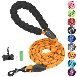 Rope Dog Leash 4 FT for Medium and Large Dogs,Heavy Duty Dog Rope with Comfortable Padded Handle,Waterproof Dog Leash for Walking,Reflective Nylon Dog Leash,Orange