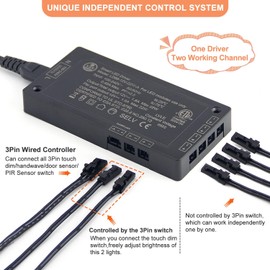 VST LED Power Supply 100V-240V AC to 12V 22W DC, Low Voltage LED Transformmer with 12V JST Ports, Dimmable LED Driver for LED Strip Lights and Under Cabinet Lights, ETL Listed, Black
