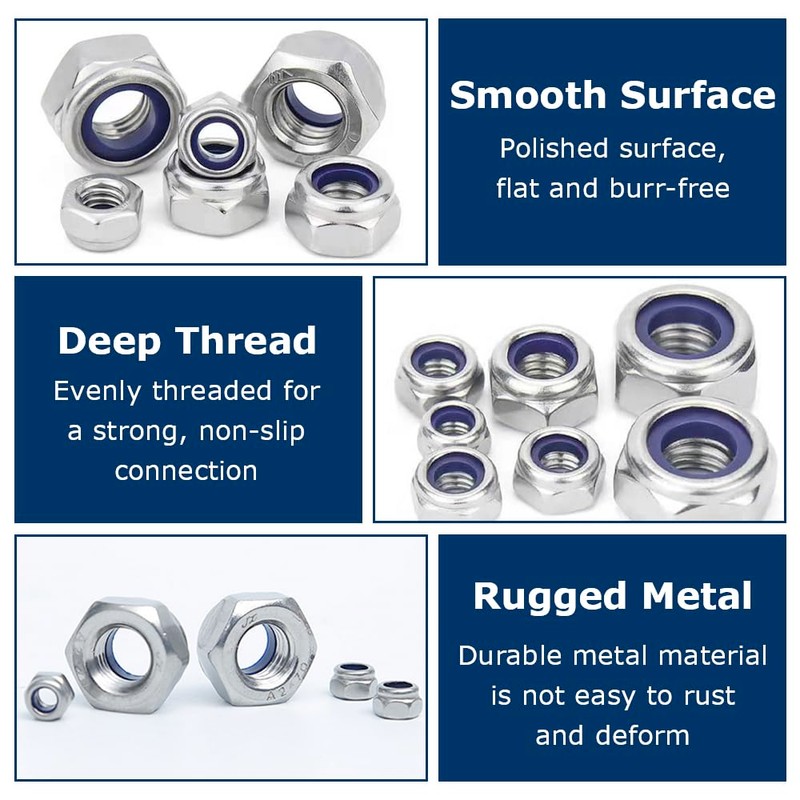 170 PCS Locknut Assortment 7 Sizes Nylock Nuts M3 M4