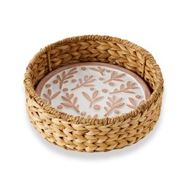 Better World Bio Bread Basket with Terracotta Warmer, Bread Basket for Serving, Sized 11.5" w x 11.5" l x 4.0" h, Nature Inspired Olive Branch Design