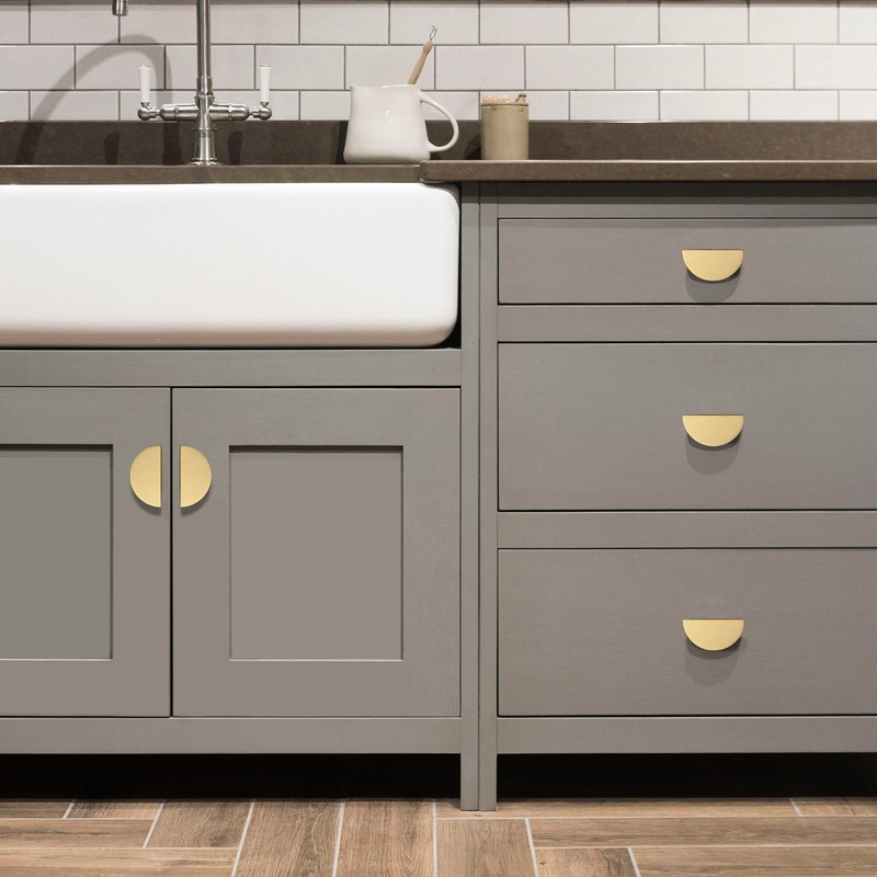 QOGRISUN 5-Pack Solid Brass Cabinet Pulls, Gold Half Moon Drawer