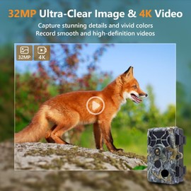 RONITRY 4K 48MP Game Trail Cameras with Night Vision, HD Game Cameras with Night Vision Motion Activated Waterproof IP66, Trail Cameras with 140°Angle, 64GB Card and 8 Batterries