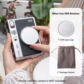 MUZIRI KINOKOO Lens Cap for Instax Mini EVO Instant Camera - Aluminium Alloy Dustproof & Anti-Scratch Fuji Mini EVO Lens Cover - EVO Camera Accessories with Flocking Internal - Silver Color