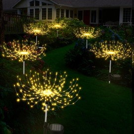 Solar Garden Lights Outdoor Waterproof 200 LED Fireworks Lights Solar Powered Sparkles Landscape Fairy Light Outside Decorations Light for Yard Patio Pathway Lawn Party Walkway Decor, 6 Pack