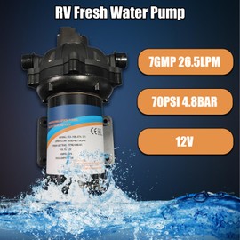 AKWH RV Fresh Water Pump - 7GPM, 70PSI, 12V DC, Self-Priming Diaphragm with Heavy Duty Pressure Switch and Strainer for RV, Marine, Yacht, Caravan (Black)