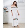 ABEWIP Mexican Dress for Women Floral Embroidery Maxi Off-Shoulder Ruffle