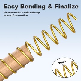 VynyQoo 2mm Filo di Ferro Modellabile, 12m Filos di Ferro Oro, Filo Alluminio Metallico per Creazioni Artigianato Gioielli DIY