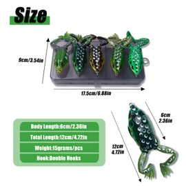 Balifly Soft Frog Lure Realistic Weedless Topwater Frog Fishing Lure for Bass Double Hooks Lifelike for Bass Fishing Lures 5pcs FS/RE-06
