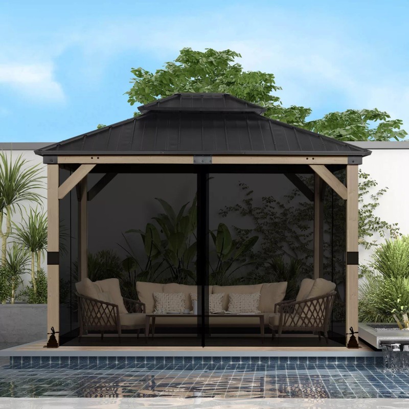 Aoodor 14' x 12' Gazebo Netting Screen Replacement 4-Panel Sidewalls