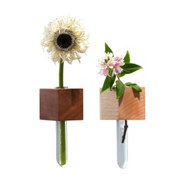 Mini Vase Magnets for Fridge,2PCS 3D Magnetic Wooden Wall Vase Holders with Test Tube, Magnetic Attachment Hard no Falling, Modern Home，for Kitchen, Refrigerator, Bedroom, Storage, Office Decorations