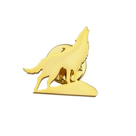 Stainless Steel The Wolf King at The Top of the Cliff Brooch Animal Howl Wolf Pin for Men Jewelry (gold)