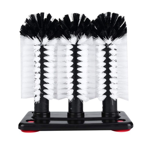 Triple Glass Cups Washing Brushes, 3 Brushes Bar Glass Cups Washer for Sink with Suction Cup Base