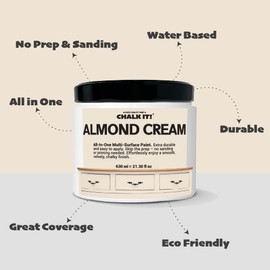 CHALK IT! Paint for Furniture, Ceramic Tiles, Cabinets, Home Decor, Self-Sealing, Durable All-in-One Multi-Surface Paint, No Prep, No Sanding, No Wax Needed (Almond Cream)