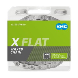 KMC X-Flat 12/13 Speed Waxed Flat Top Chain, 126 Link, Silver