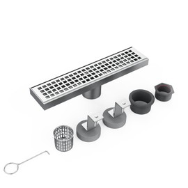 Homfan 12 Inch Rectangular Shower Floor Drain, Brushed Nickel High Flow Shower Drain Kit with Flange with Hair Filter, Removable Grate Cover, 304 Stainless Steel, Abs Fixing Tray (Brushed)