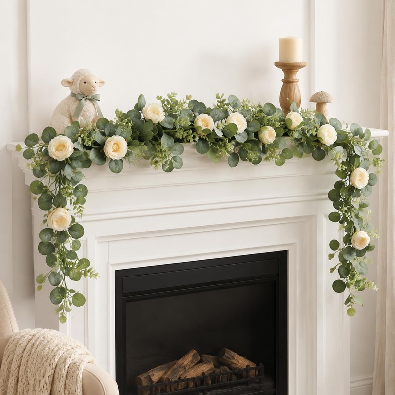 2 Pack 12FT Artificial Eucalyptus Flower Garland with 6 Champagne