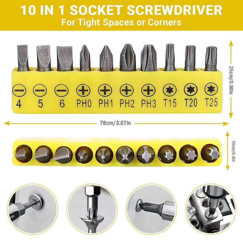 11.7in Flexible Screwdriver Bit Extension Kit - 10pc Set with