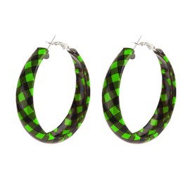 Christmas Hoop Earrings for Women Buffalo Plaid Earrings Faux Leather Checkered Snowflake Grid for Women Statement Xmas Ear Jewelry Gifts-green