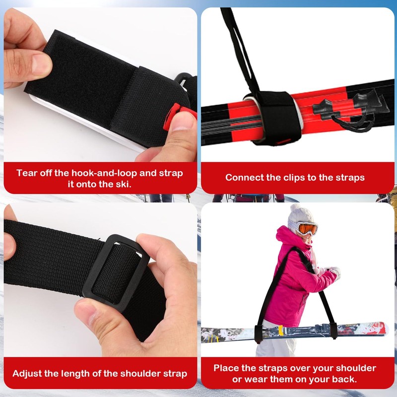 2PCS Ski Straps, Adjustable Ski Strap with Cushioned Fastener Tap,