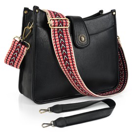 VIMUTI Handbag Women's Medium Shoulder Bag Black Crossbody Bag with Wide Strap Shoulder Bag Hobo Bag Vegan Leather Bag 2 Shoulder Straps Card Slot Travel Bag, A3-black-8626