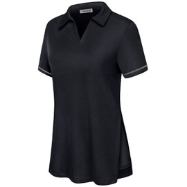 Golf Polo Shirts for Women Plus Size Tennis T-Shirts Short Sleeve Loose Fit Plain Workout Yoga Tops Black