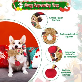 Motsamla Christmas Dog Toys, Plush Squeaky Dog Toy with Crinkle Paper, Cute Christmas Puppy Toys with Cotton, Durable Interactive Dog Chew Toys for Puppy Small Medium Large Breed