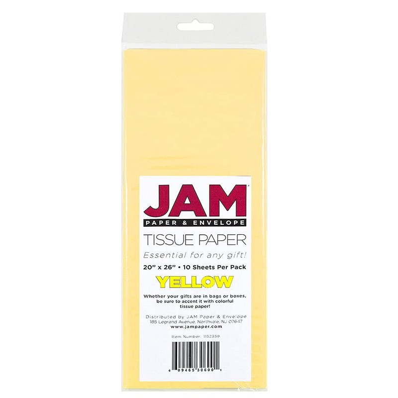 JAM PAPER Papel de seda, amarillo, 10 hojas/paquete