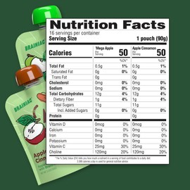 Brainiac Applesauce Variety Pack Pouches, Apple & Apple-Cinnamon, Unsweetened Applesauce with Vitamin C, Omega-3s & Choline, 64 Count, 3.2 oz