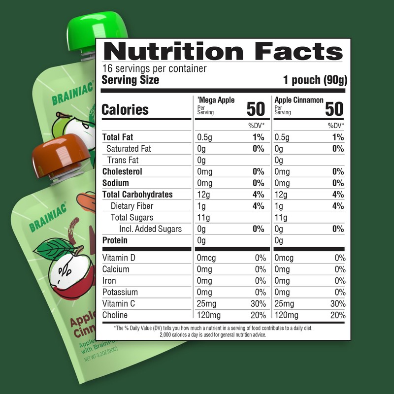 Brainiac Applesauce Variety Pack Pouches, Apple & Apple-Cinnamon, Unsweetened Applesauce